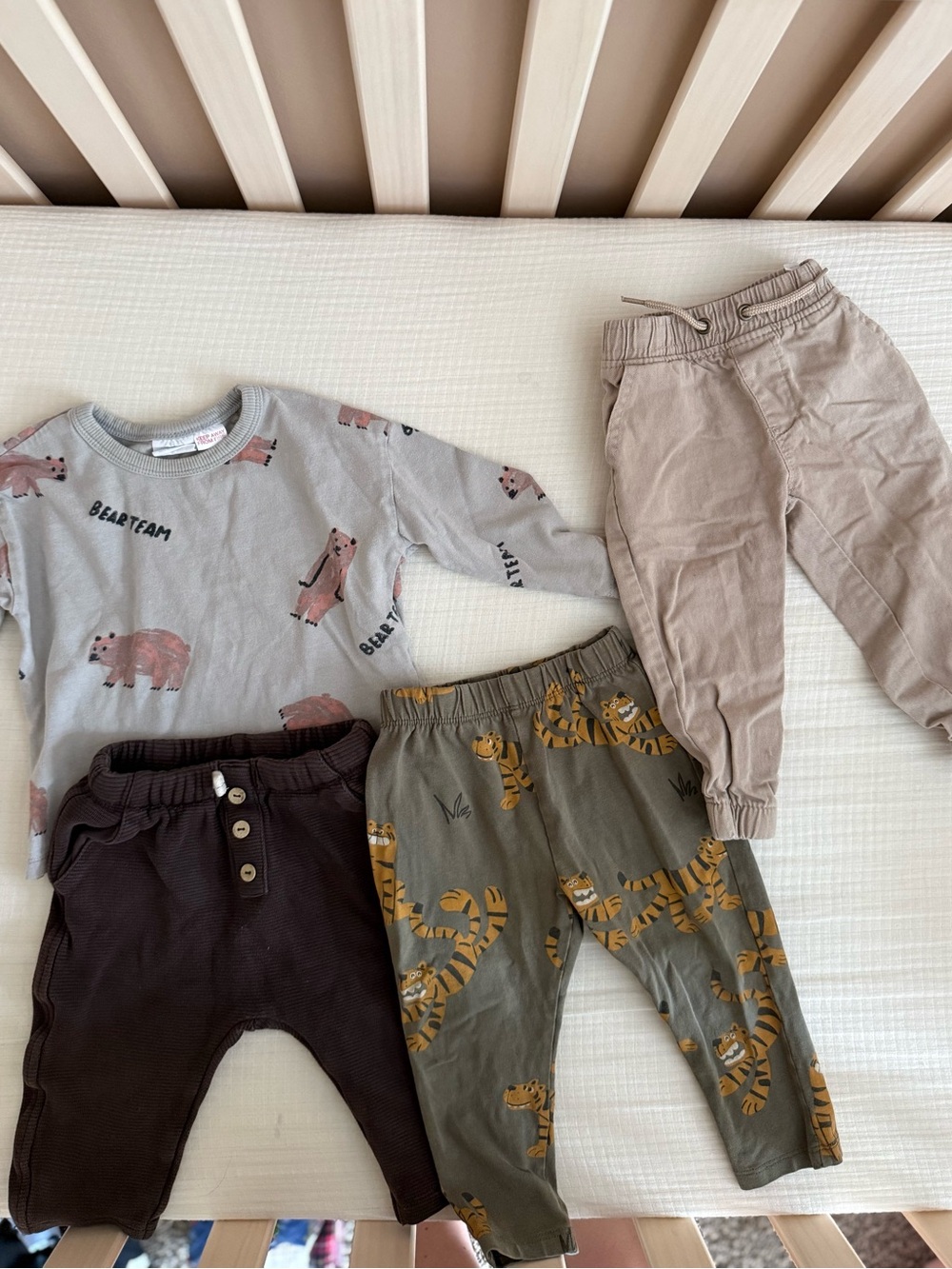 ZARA Kids / American Hawk Boy Neutral Bundle- 3 Pants & 1 shirt- GUC- 12-18 mo